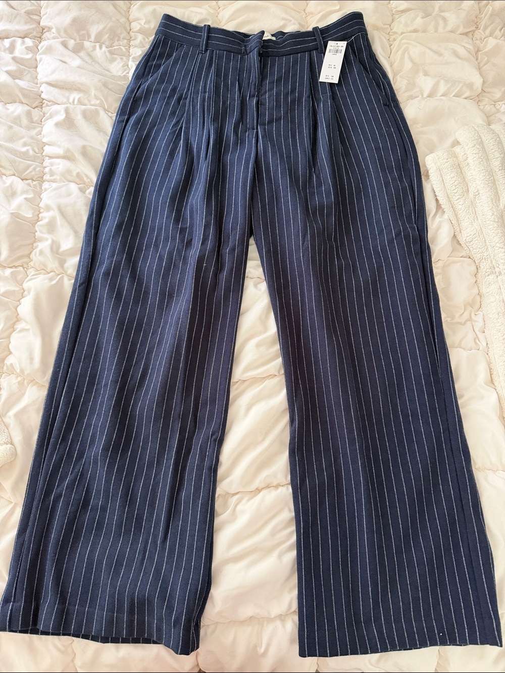 Abercrombie & Fitch Navy Pinstripe Wide-Leg Trousers